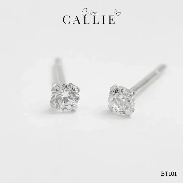 BT101 - Bông tai bạc Callie Silver 1 viên đá 3li xi kim