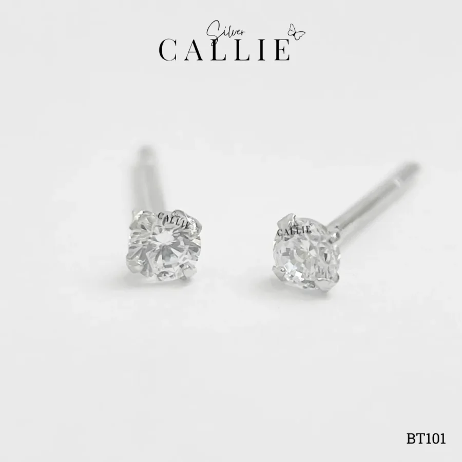 BT101 - Bông tai bạc Callie Silver 1 viên đá 3li xi kim