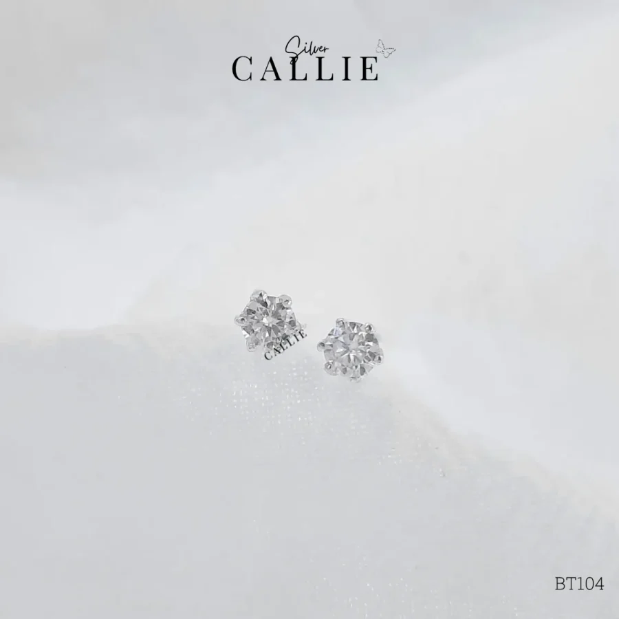 BT104 - Bông tai bạc Callie Silver 1 viên Moissanite 4li