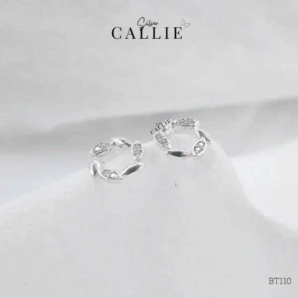 BT110 - Bông tai bạc Callie Silver lá vòng tròn