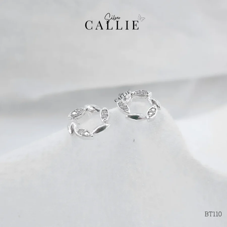 BT110 - Bông tai bạc Callie Silver lá vòng tròn