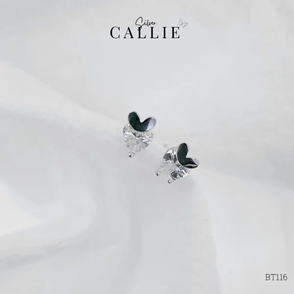 BT116 - Bông tai bạc Callie Silver trái tim nhỏ trên đá