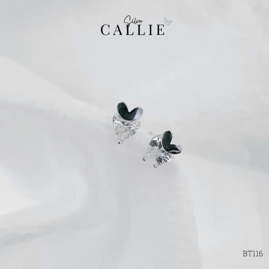 BT116 - Bông tai bạc Callie Silver trái tim nhỏ trên đá