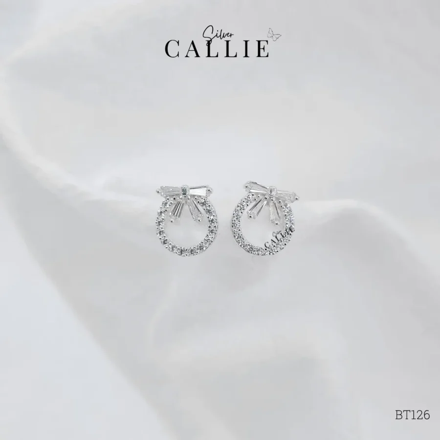 BT126 - Bông tai bạc Callie Silver vòng tròn nơ đính đá