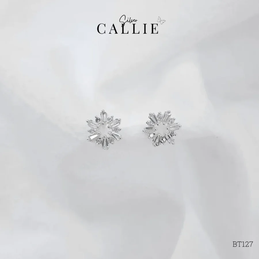 BT127 - Bông tai bạc Callie Silver đính đá vòng tròn