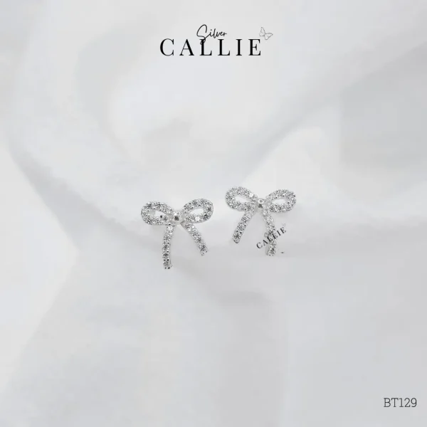 BT129 - Bông tai bạc Callie Silver nơ đính đá