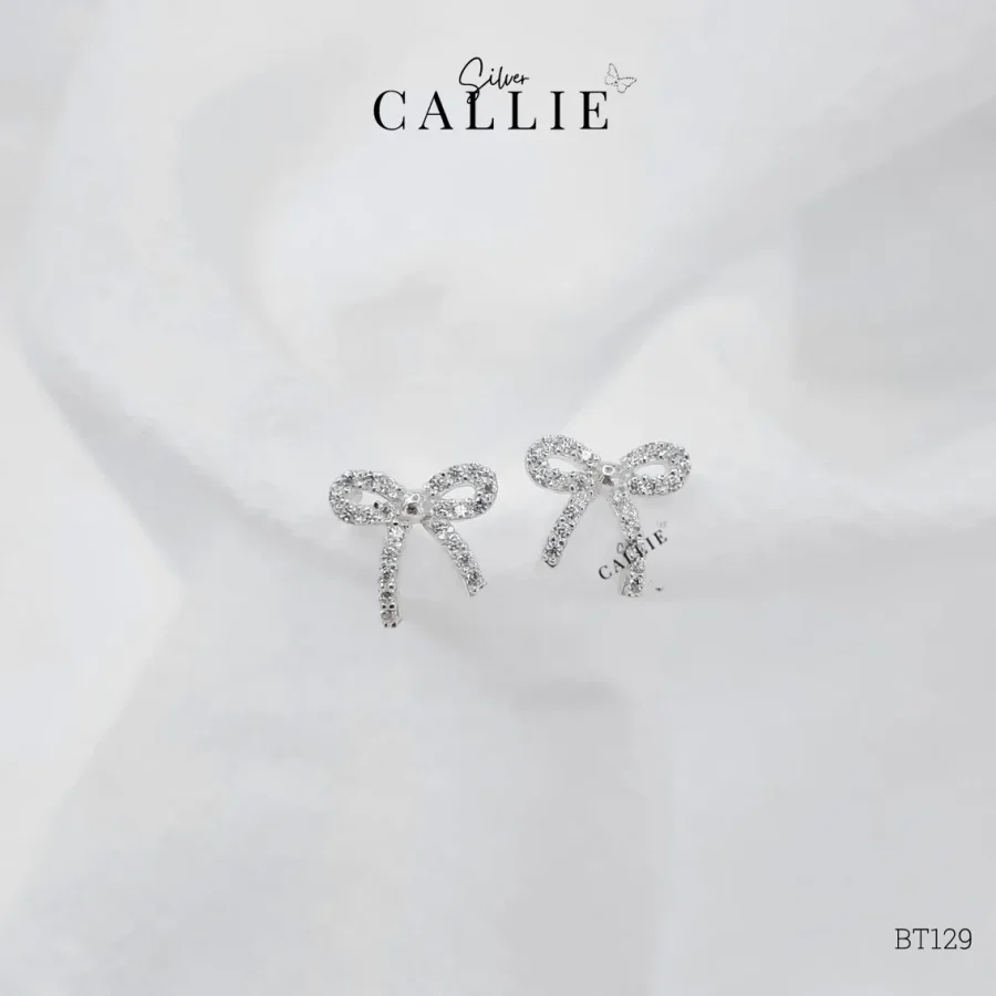BT129 - Bông tai bạc Callie Silver nơ đính đá