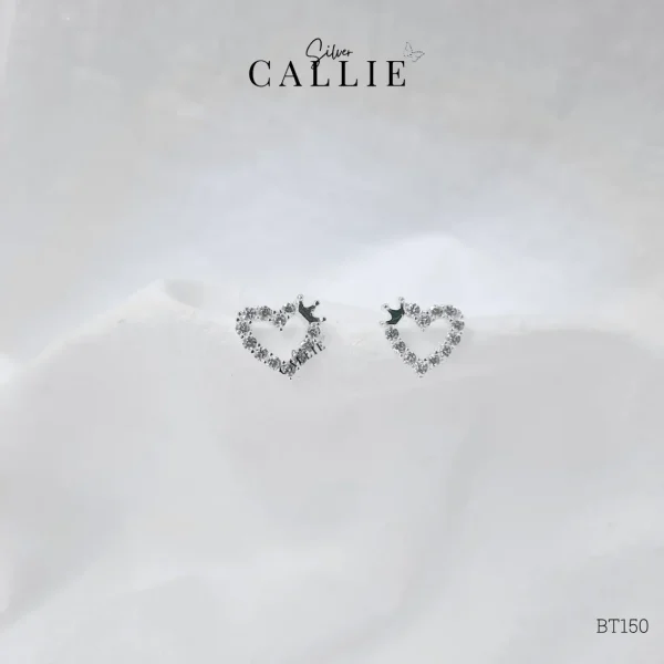 BT150 - Bông tai bạc Callie Silver trái tim vương miện