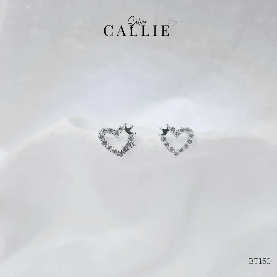 BT150 - Bông tai bạc Callie Silver trái tim vương miện