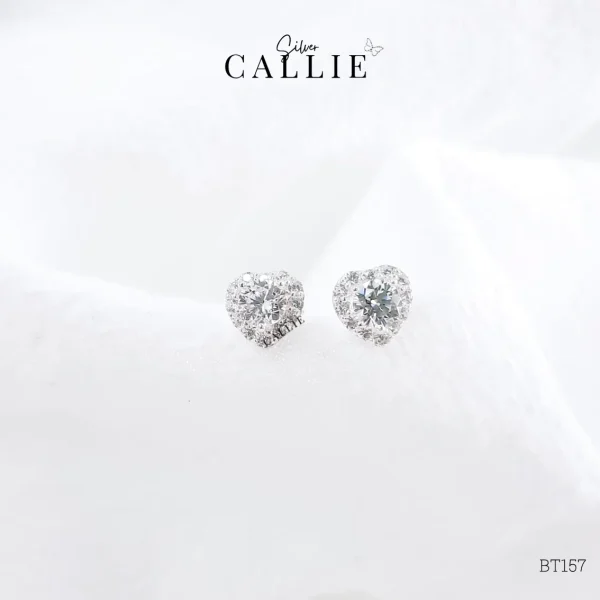 BT157 - Bông tai bạc Callie Silver viên chủ trái tim đính đá