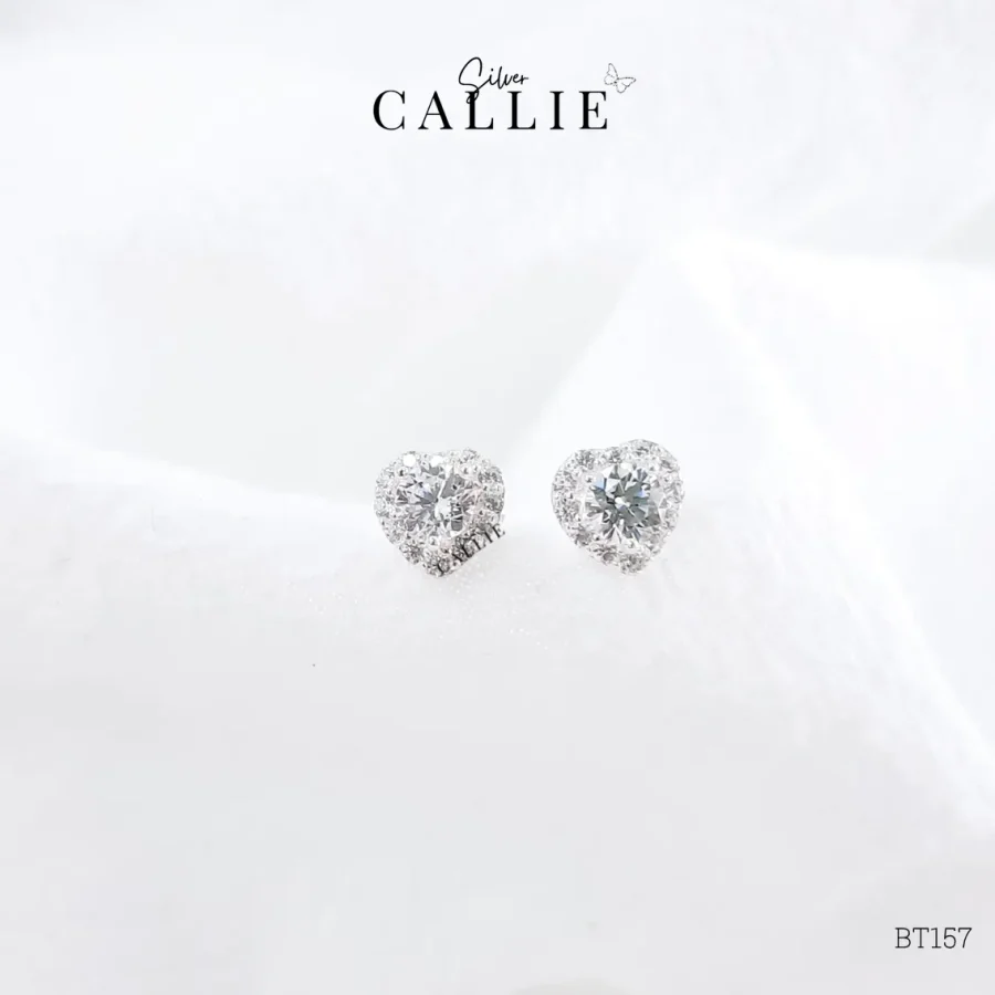 BT157 - Bông tai bạc Callie Silver viên chủ trái tim đính đá