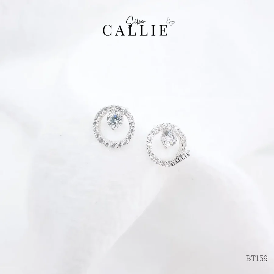 BT159 - Bông tai bạc Callie Silver vòng tròn đính đá