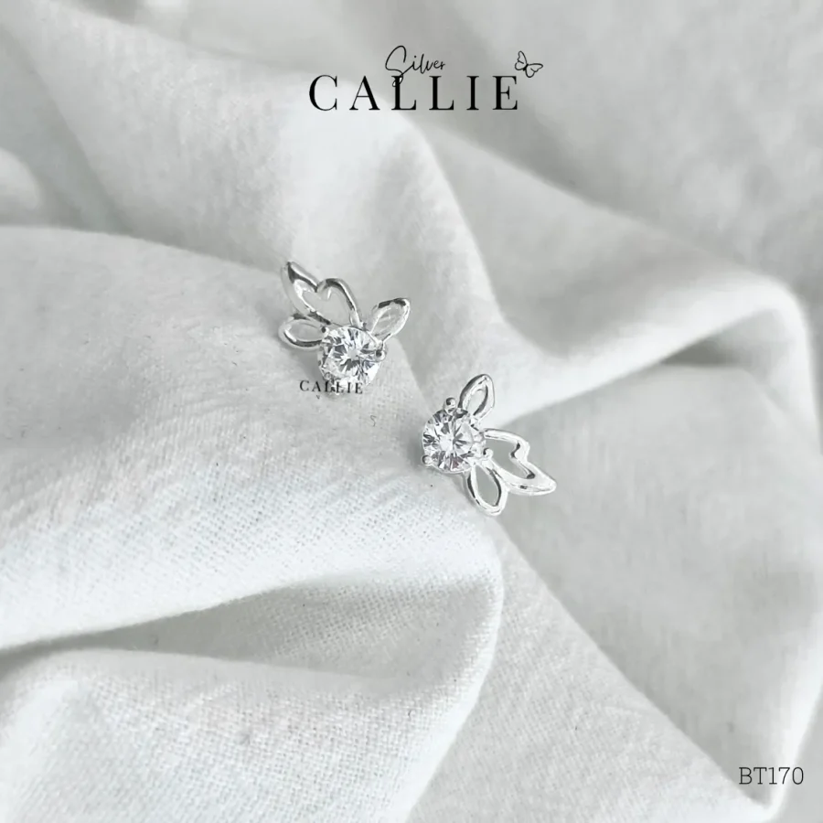 BT170 - Bông tai bạc Callie Silver bươm bướm 1 viên