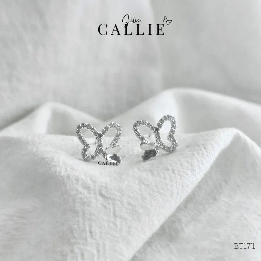 BT171 - Bông tai bạc Callie Silver bươm bướm đính bướm nhỏ