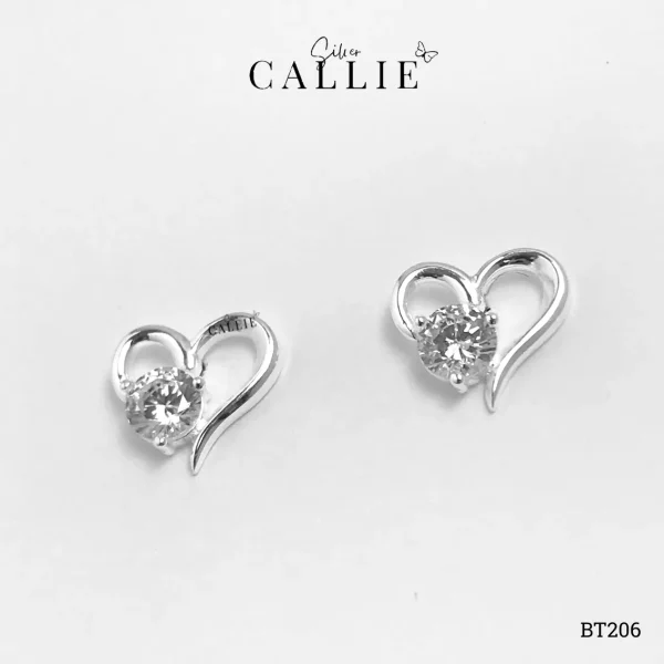 BT206 - Bông tai bạc thiết kế Callie Silver trái tim đính đá