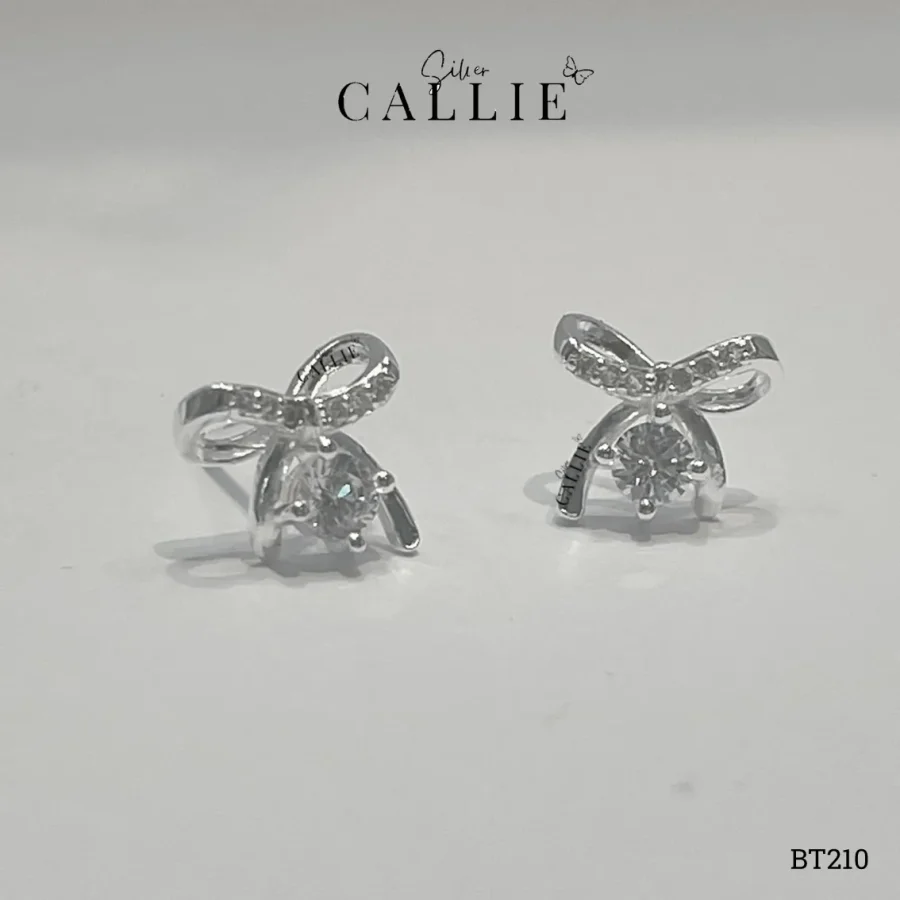 BT210 - BÔNG TAI BẠC CALLIE SILVER NƠ ĐÁ TRÁI TIM