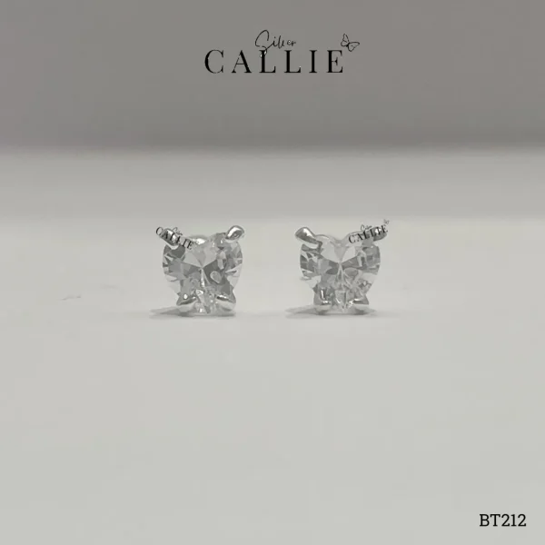 BT212 - Bông Tai Bạc Callie Silver Đá Trái Tim Đuôi Vặn Tròn