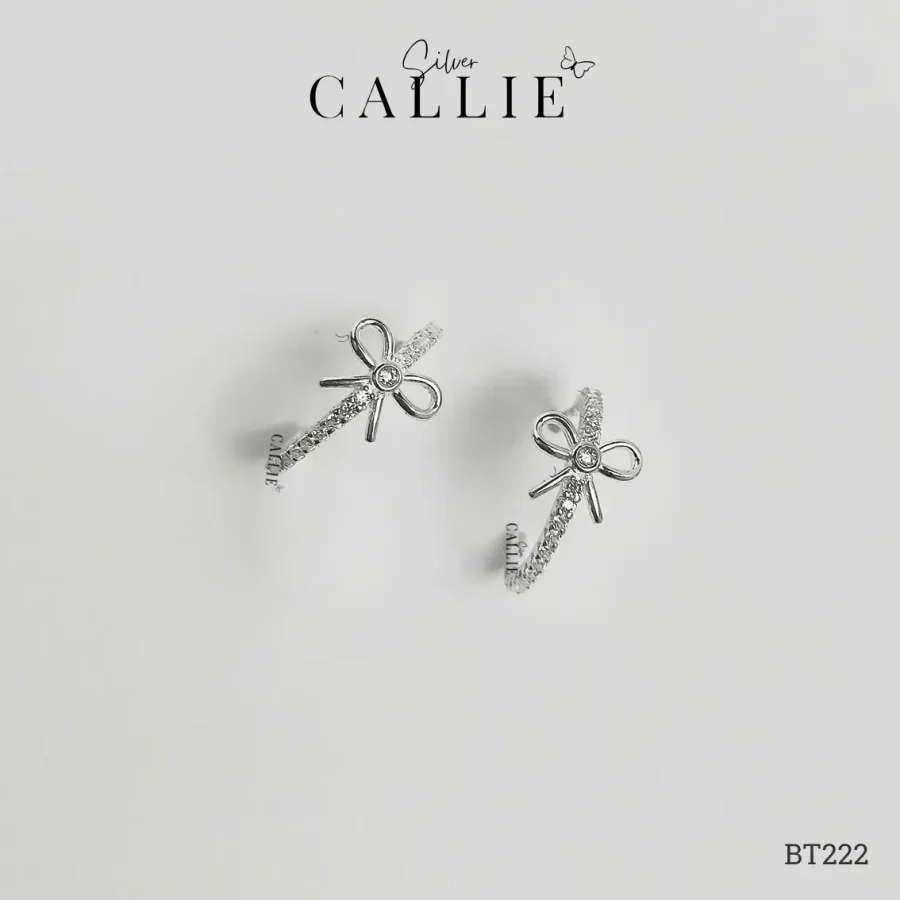 BT222 - Bông tai bạc Callie Silver dạng khoen nơ