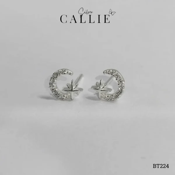 BT224 - Bông tại bạc Callie Silver trăng sao đính đá