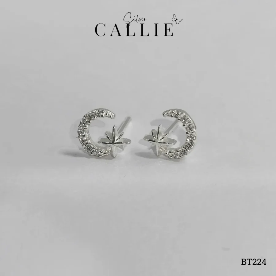 BT224 - Bông tại bạc Callie Silver trăng sao đính đá