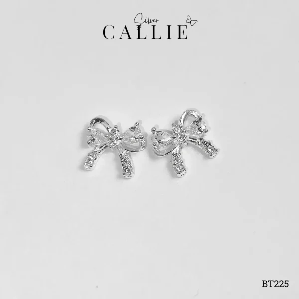 BT225 - Bông tai bạc Callie Silver nơ đính đá
