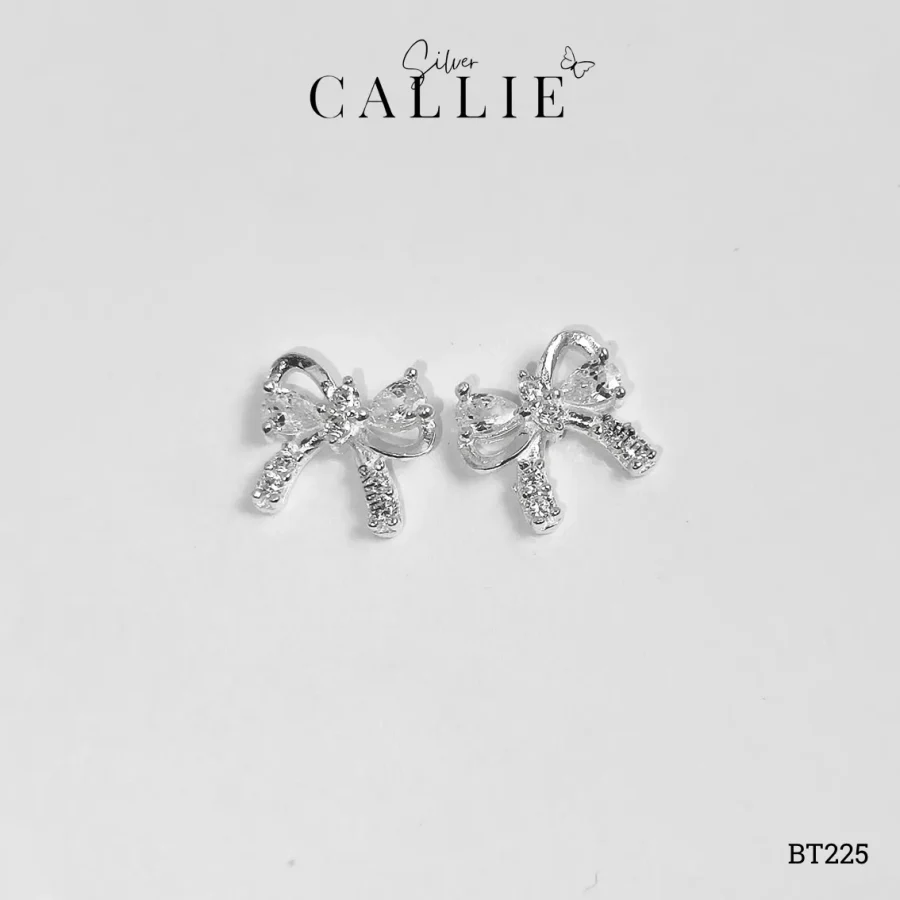BT225 - Bông tai bạc Callie Silver nơ đính đá