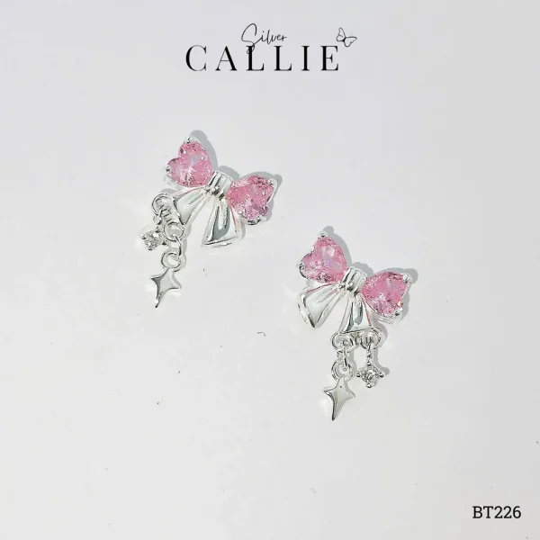 BT226 - Bông tai bạc Callie Silver nơ đá dây rũ