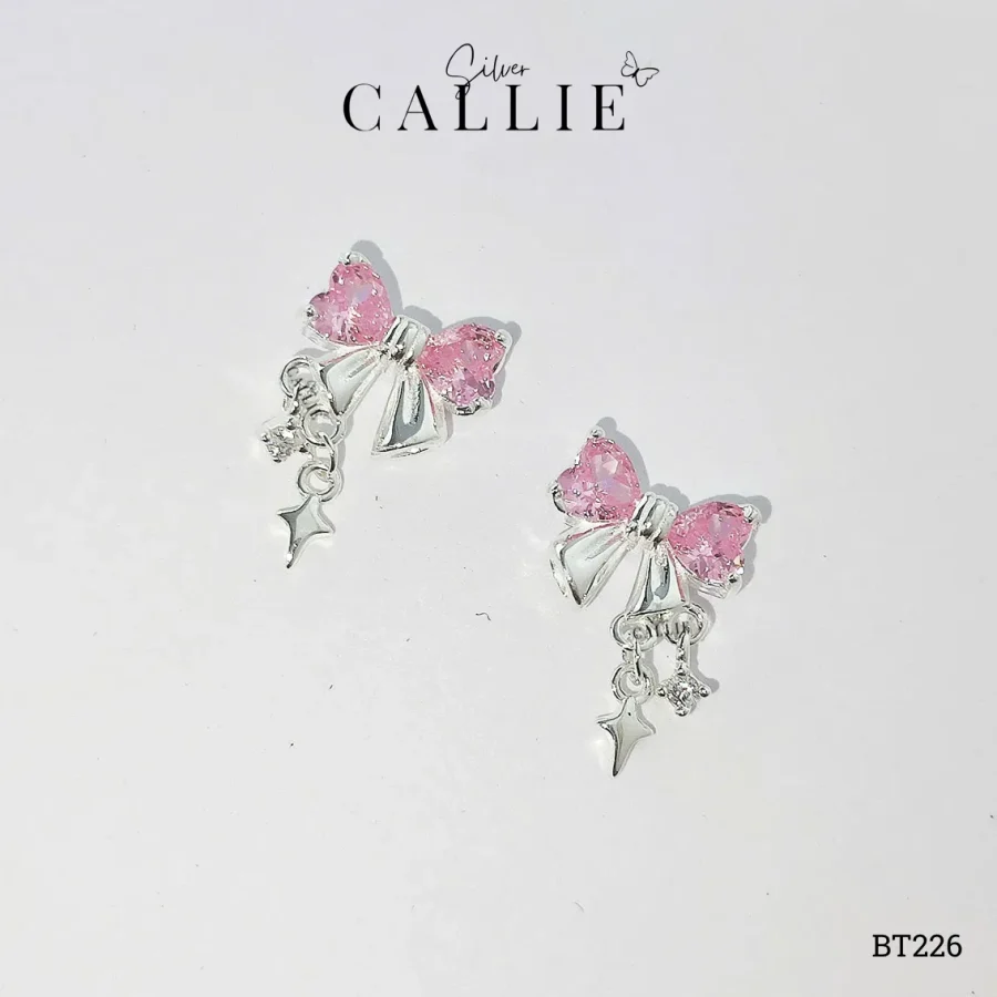 BT226 - Bông tai bạc Callie Silver nơ đá dây rũ