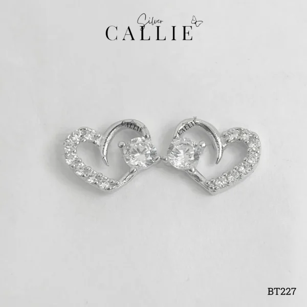 BT227 - Bông Tai Bạc Callie Silver Trái Tim 1 Viên Chủ xi kim