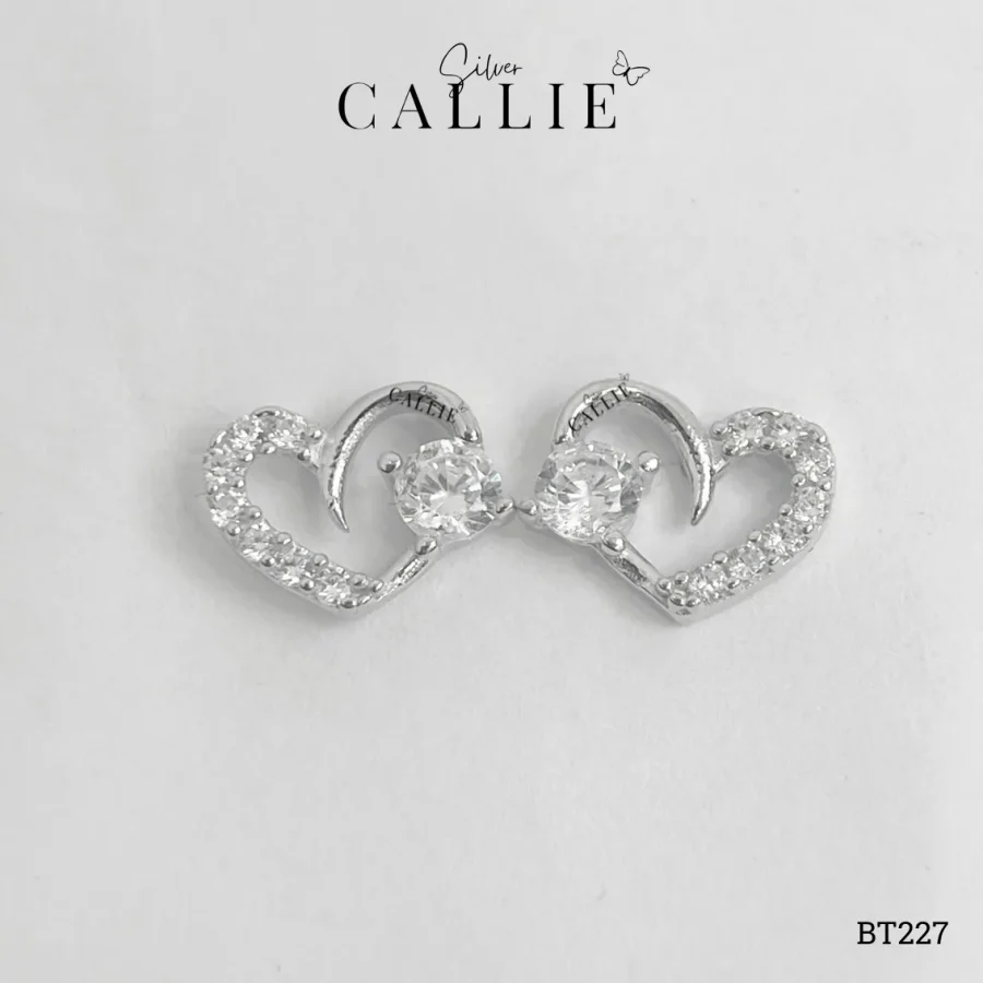 BT227 - Bông Tai Bạc Callie Silver Trái Tim 1 Viên Chủ xi kim
