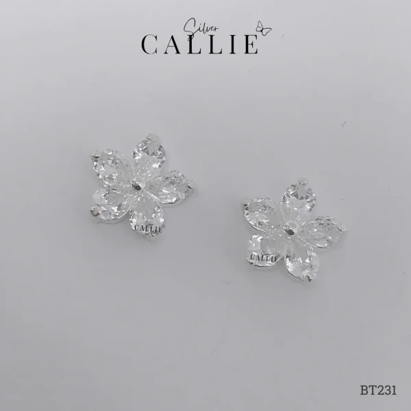 BT231 - Bông Tai Bạc Callie Silver Hoa Năm Cánh Đá