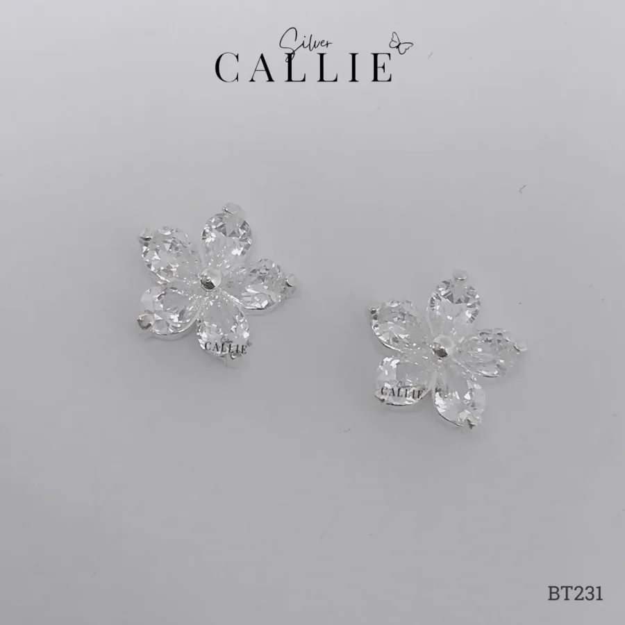 BT231 - Bông Tai Bạc Callie Silver Hoa Năm Cánh Đá