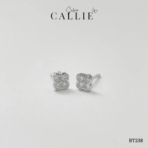 BT238 - Bông tai bạc Callie Silver cỏ 4 lá xi kim