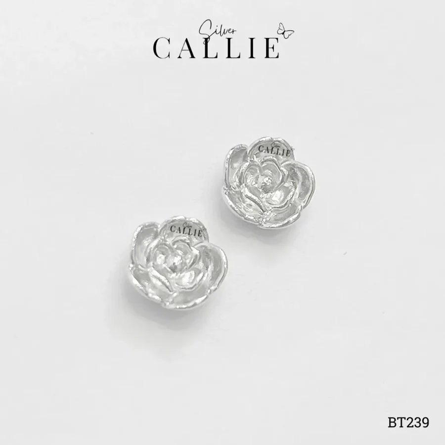 BT239 - Bông tai bạc thiết kế Callie Silver Camellia xi kim