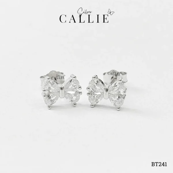 BT241 - Bông tai bạc Callie Silver nơ đá xi bạch kim