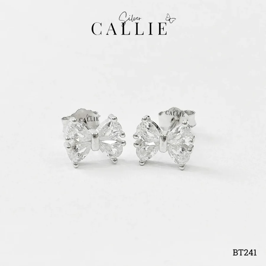 BT241 - Bông tai bạc Callie Silver nơ đá xi bạch kim