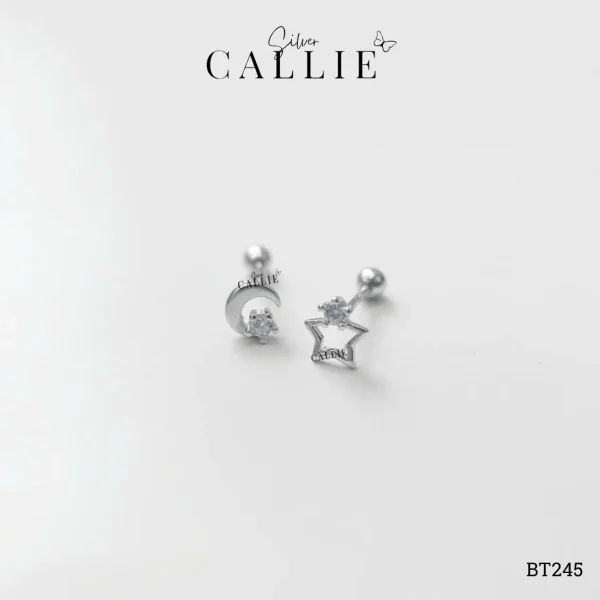BT245 - Bông tai bạc Callie Silver trăng sao đuôi vặn