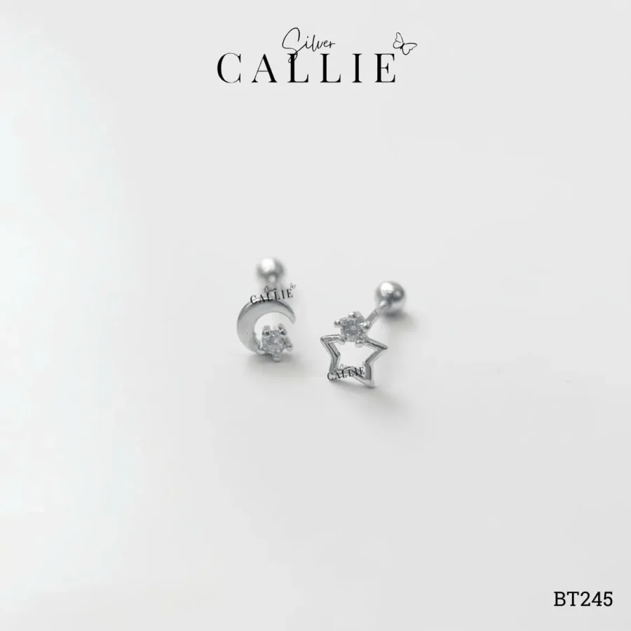 BT245 - Bông tai bạc Callie Silver trăng sao đuôi vặn
