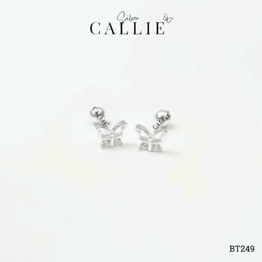 BT249 - Bông tai bạc Callie Silver bướm bướm đính đá đuôi vặn