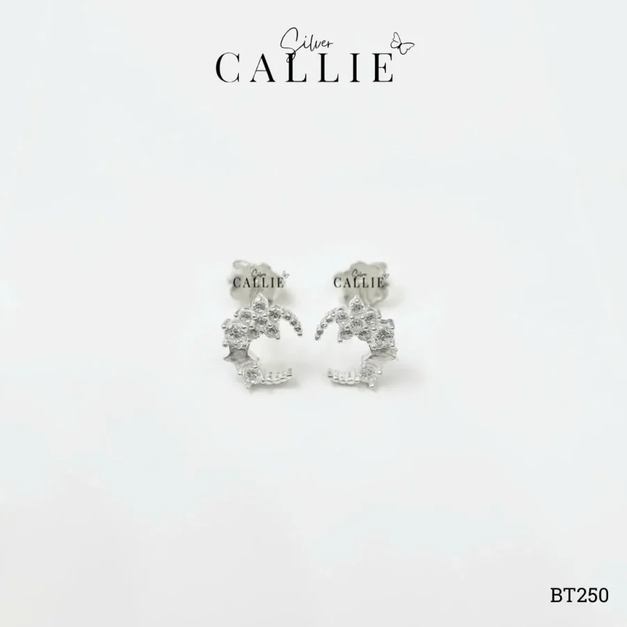 BT250 - Bông tai bạc Callie Silver trăng sao và hoa