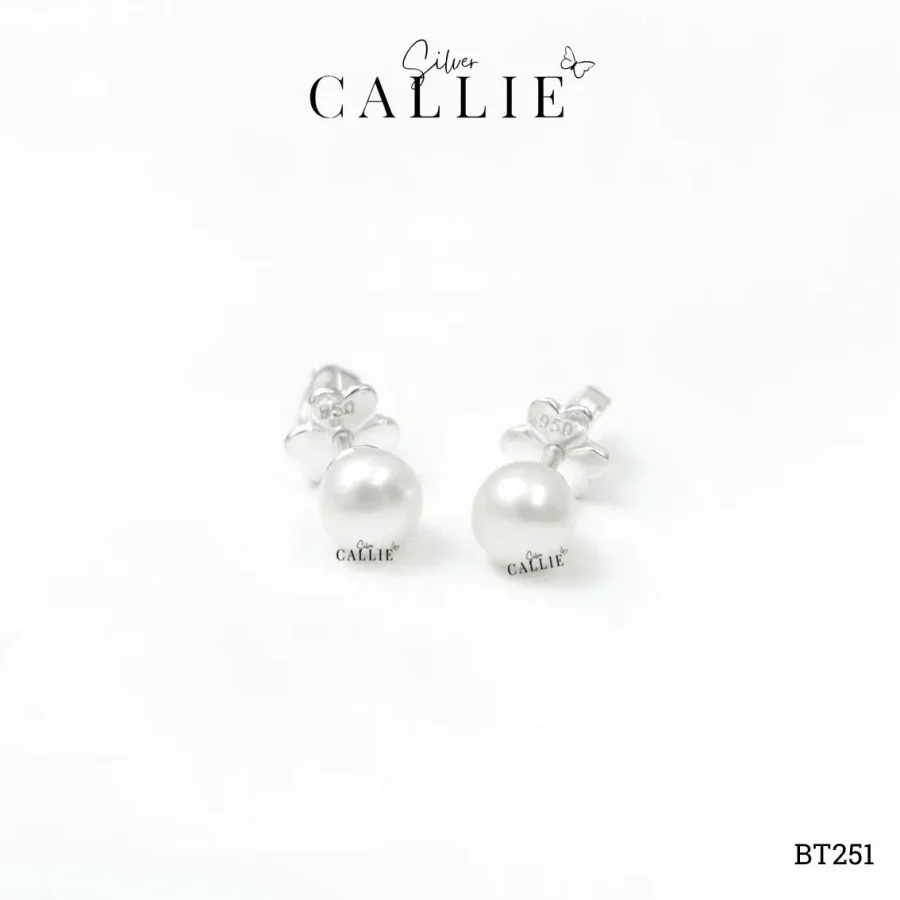 BT251 - Bông tai bạc Callie Silver hột bẹt 5li đuôi vặn