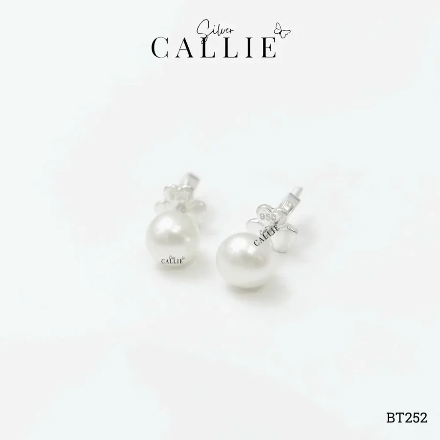 BT252 - Bông tai bạc Callie Silver hột bẹt 6li đuôi vặn