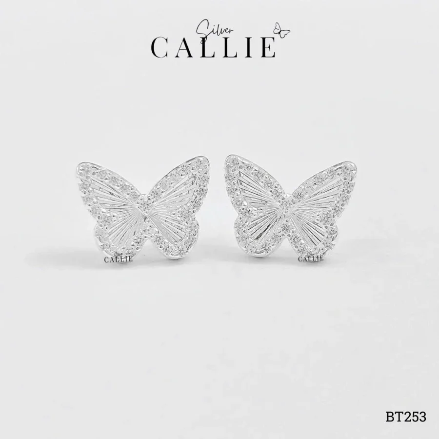 BT253 - Bông tai bạc Callie Silver bươm bướm móc máy đính đá