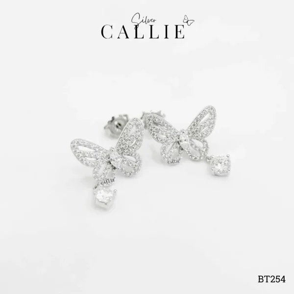 BT254 - Bông tai bạc Callie Silver bươm bướm đính đá và đá treo Mois 4li xi bạch kim