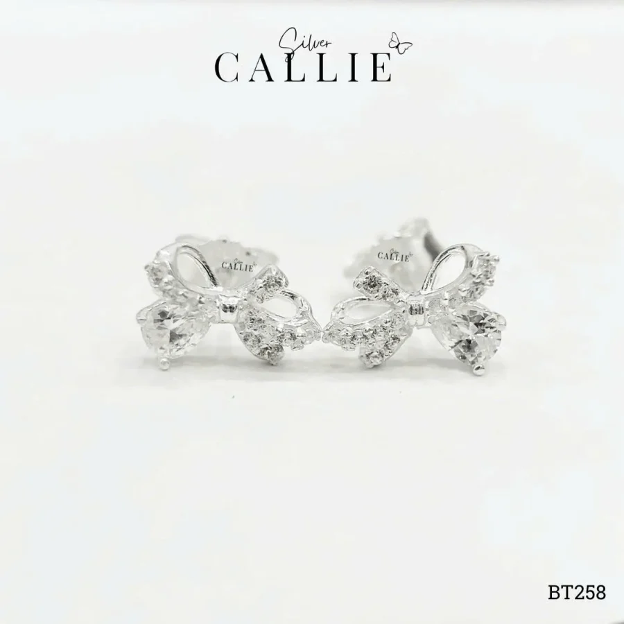 BT258 - Bông tai bạc Callie Silver nơ đính đá