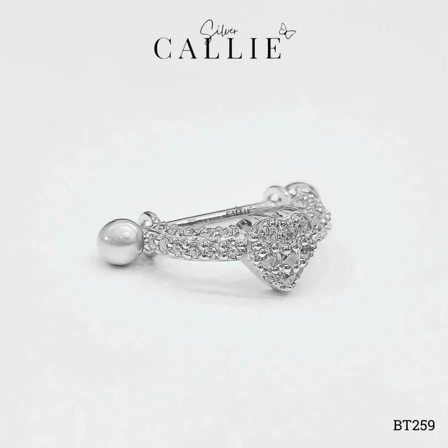BT259 - Khoen Tai Bạc Thiết Kế Callie Silver Trái Tim Đính Đá