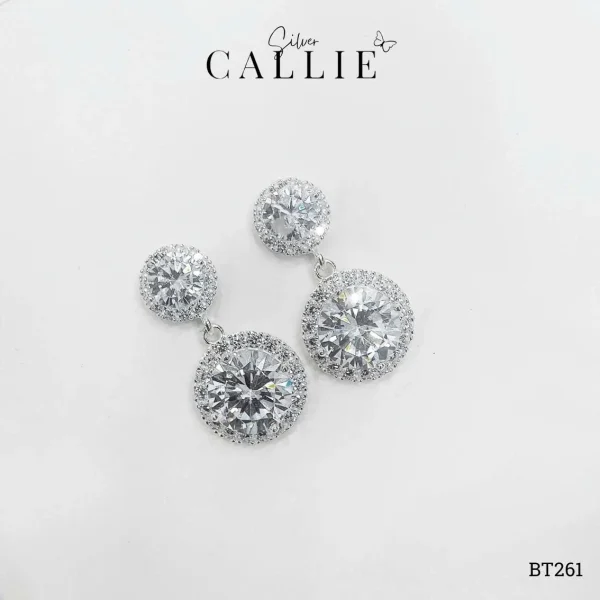 BT261 - Bông Tai Bạc Callie Silver Halo Hoa Đính Đá