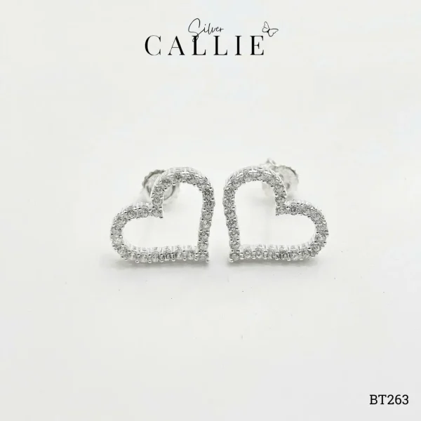 BT263 - Bông tai bạc Callie Silver viền tim đính đá
