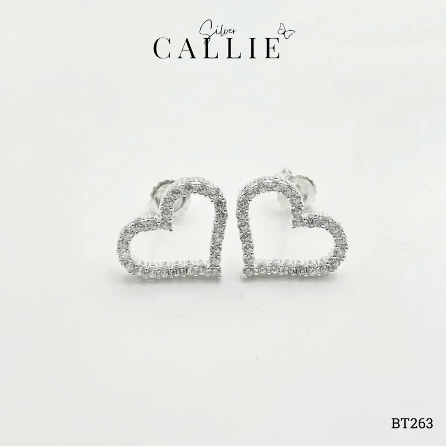 BT263 - Bông tai bạc Callie Silver viền tim đính đá