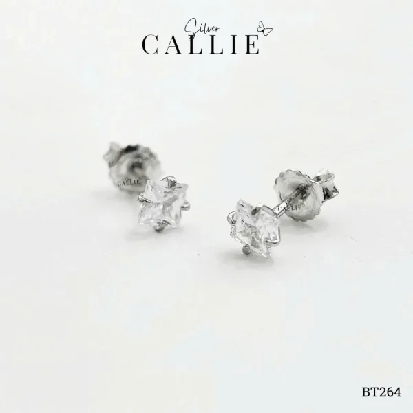 BT264 - Bông tai bạc Callie Silver đá vuông 4li xi kim